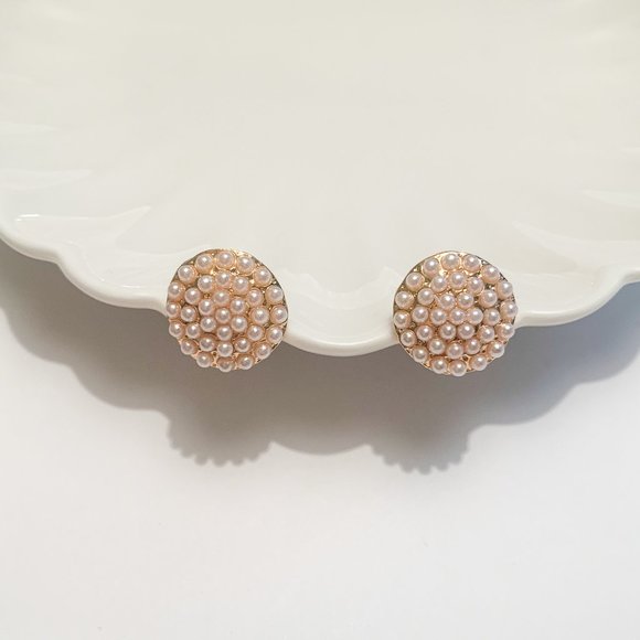 NEW - 14K Gold Pearl Pave Stud Earrings - Picture 9 of 11
